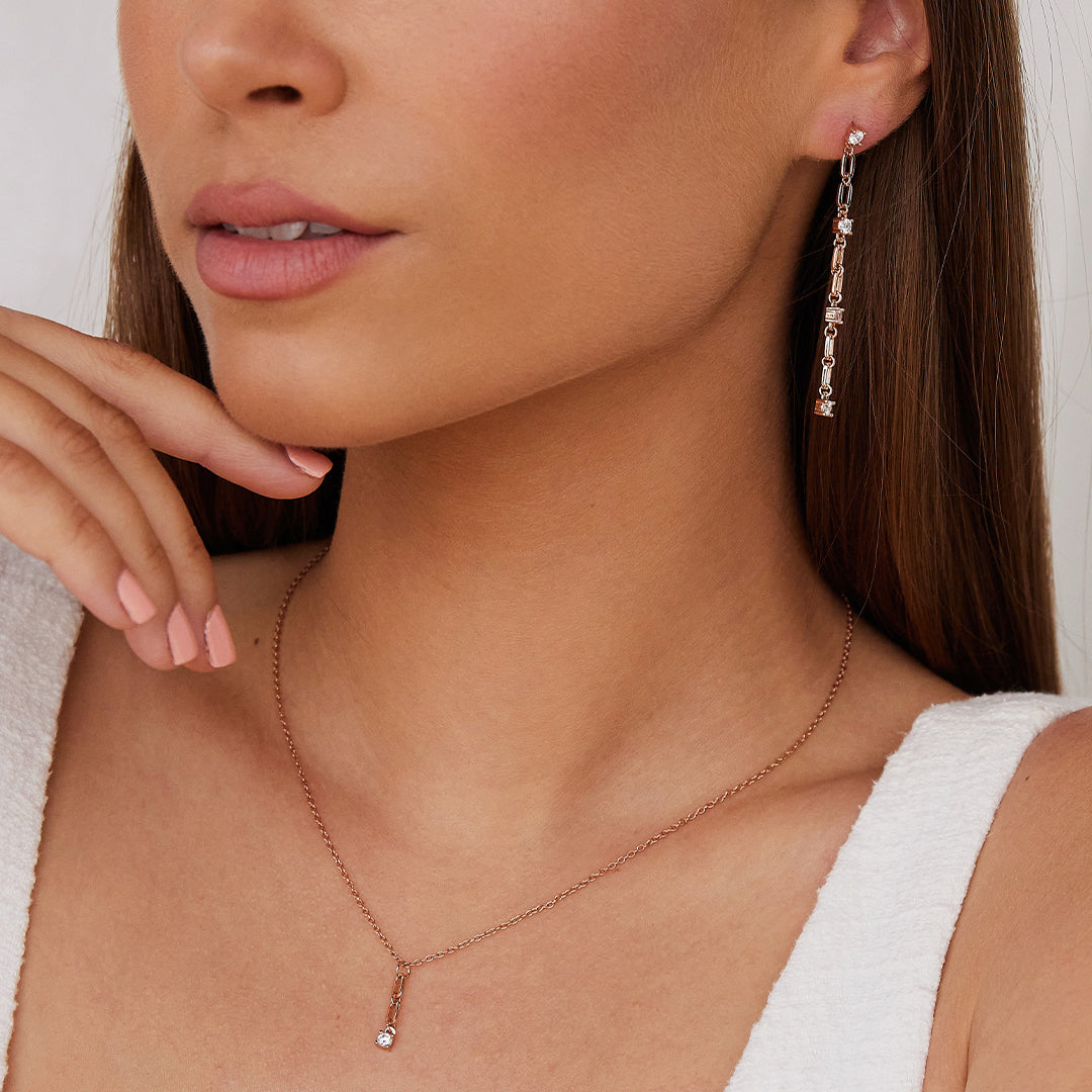 Jacinta Necklace with Zirconia Drop Pendant in Rose Gold with Matching Jacinta Earrings