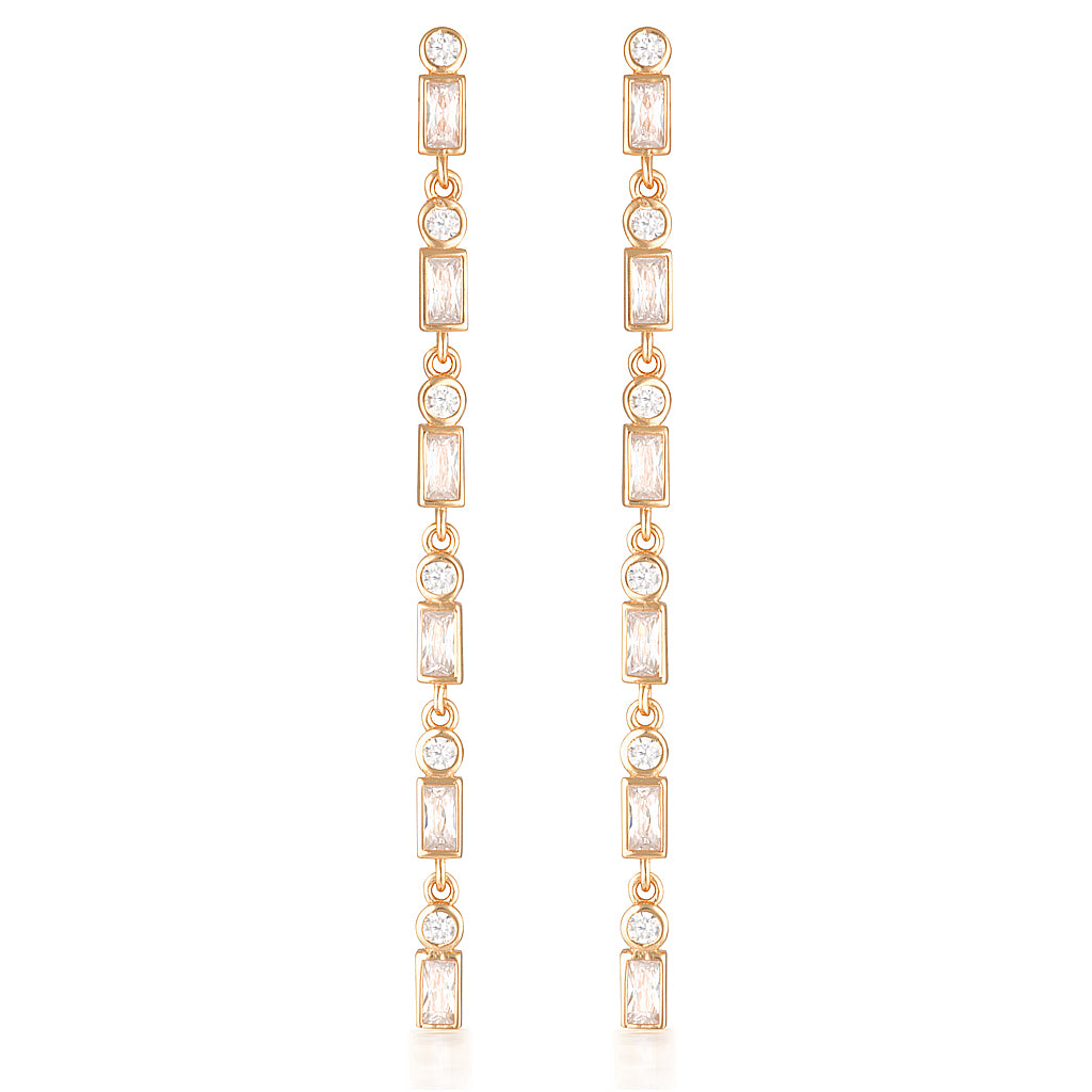 Addison Drop Earrings in Rose Gold with Emerald and Round Cut Zirconia