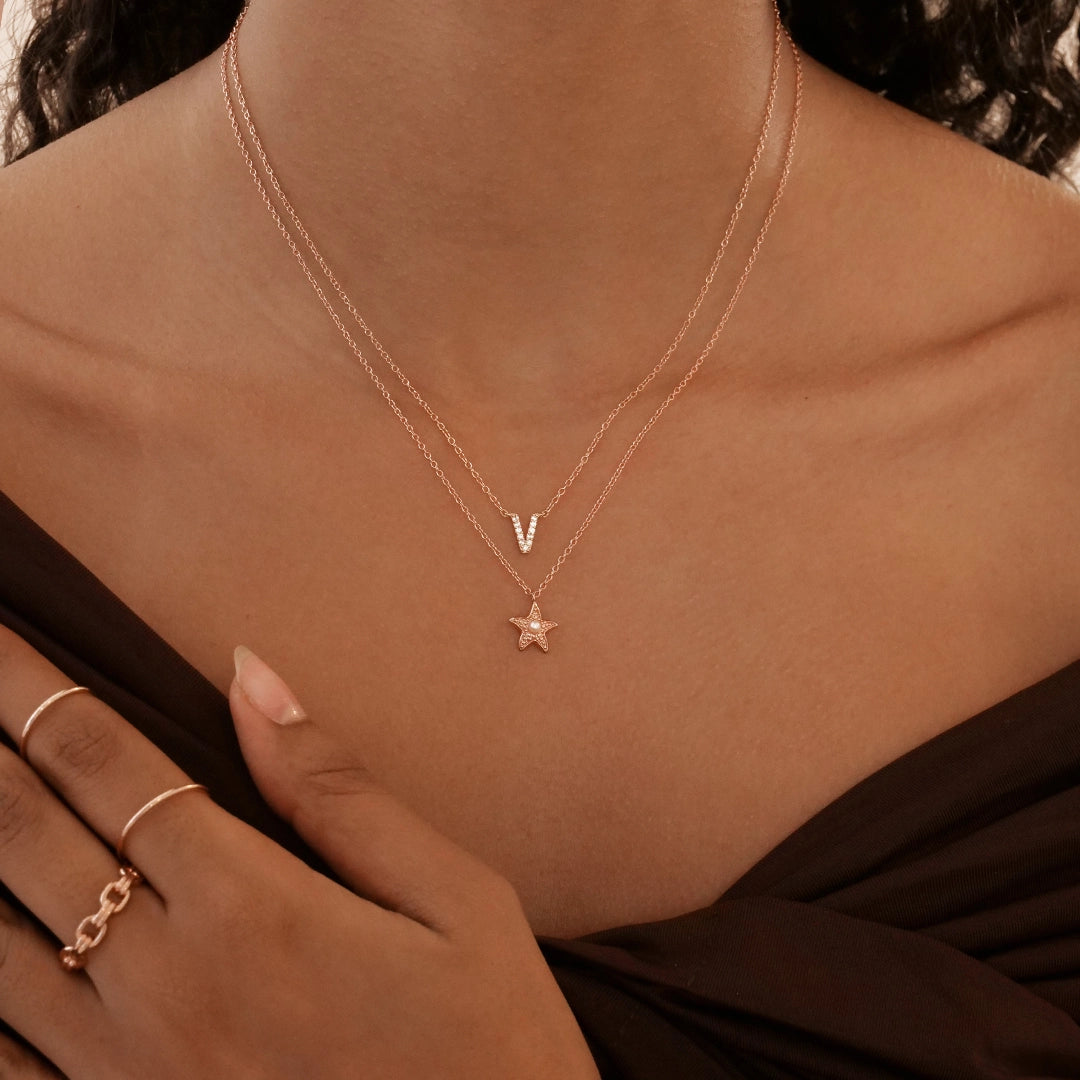 Rose gold alphabet necklace deals