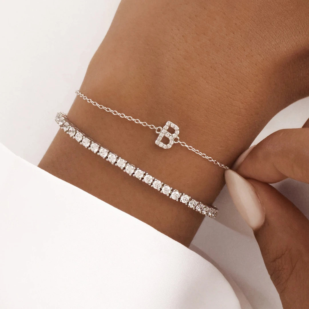 A-Z Bracelet in Silver with Zirconia