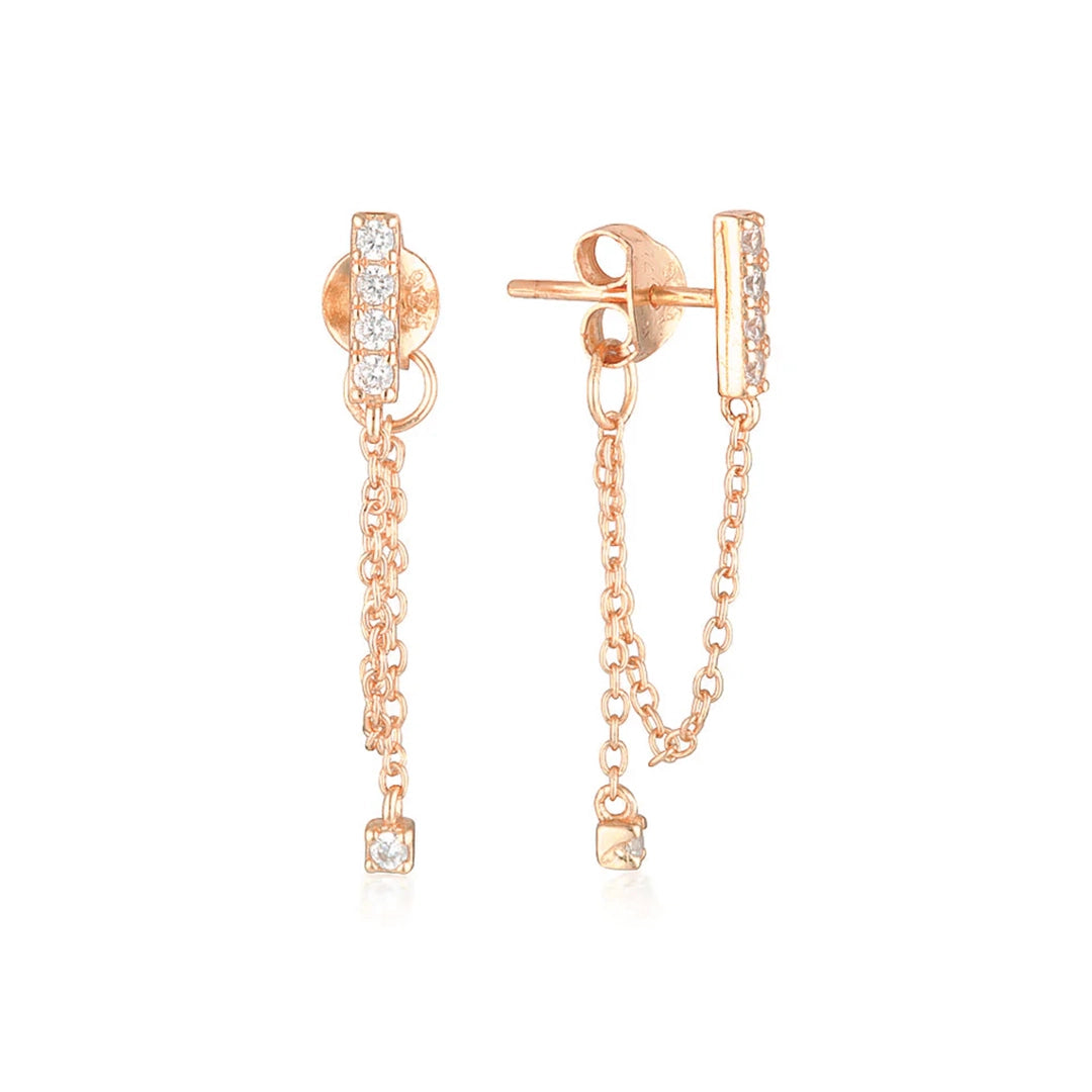 Billie Earring Silver with Zirconia Bar and Drop Chain