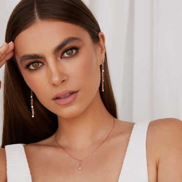 Jacinta Earrings Rose Gold Chain with Zirconia Stone Setting