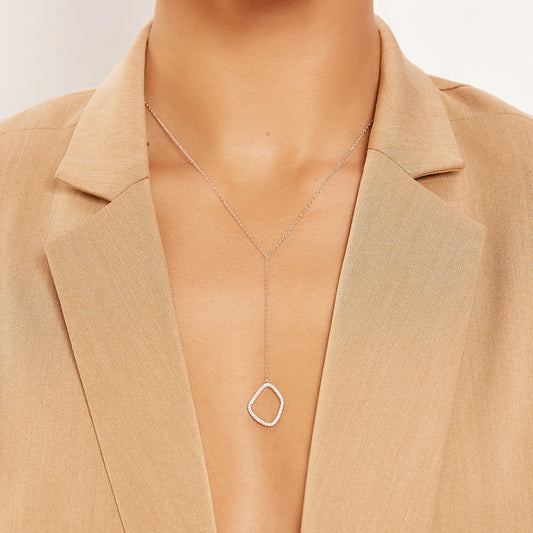 Paola silver drop necklace with sculptural white zirconia stone pendant