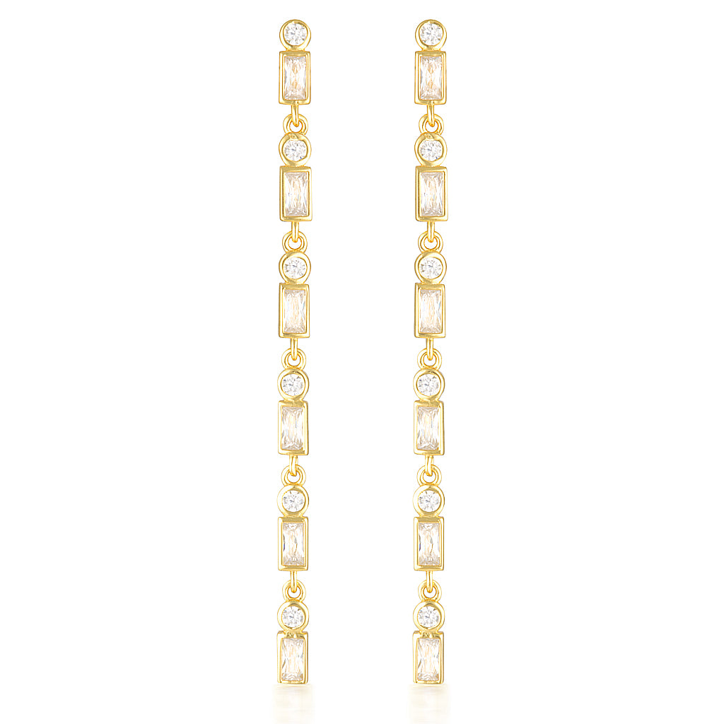 Addison Drop Earrings in Gold with Emerald and Round Cut Zirconia