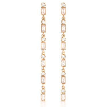 Addison Drop Earrings in Rose Gold with Emerald and Round Cut Zirconia