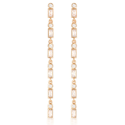 Addison Drop Earrings in Rose Gold with Emerald and Round Cut Zirconia