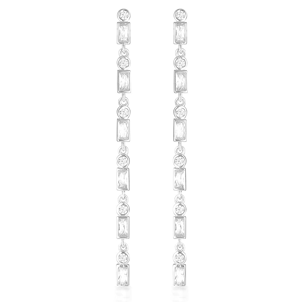 Addison Drop Earrings in Silver with Emerald and Round Cut Zirconia