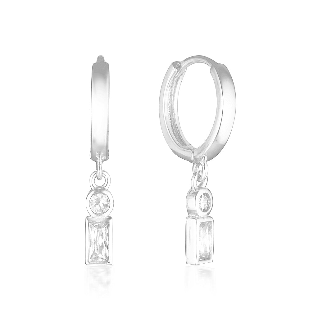 Addison Earrings in Silver with Emerald and Round Cut Zirconia