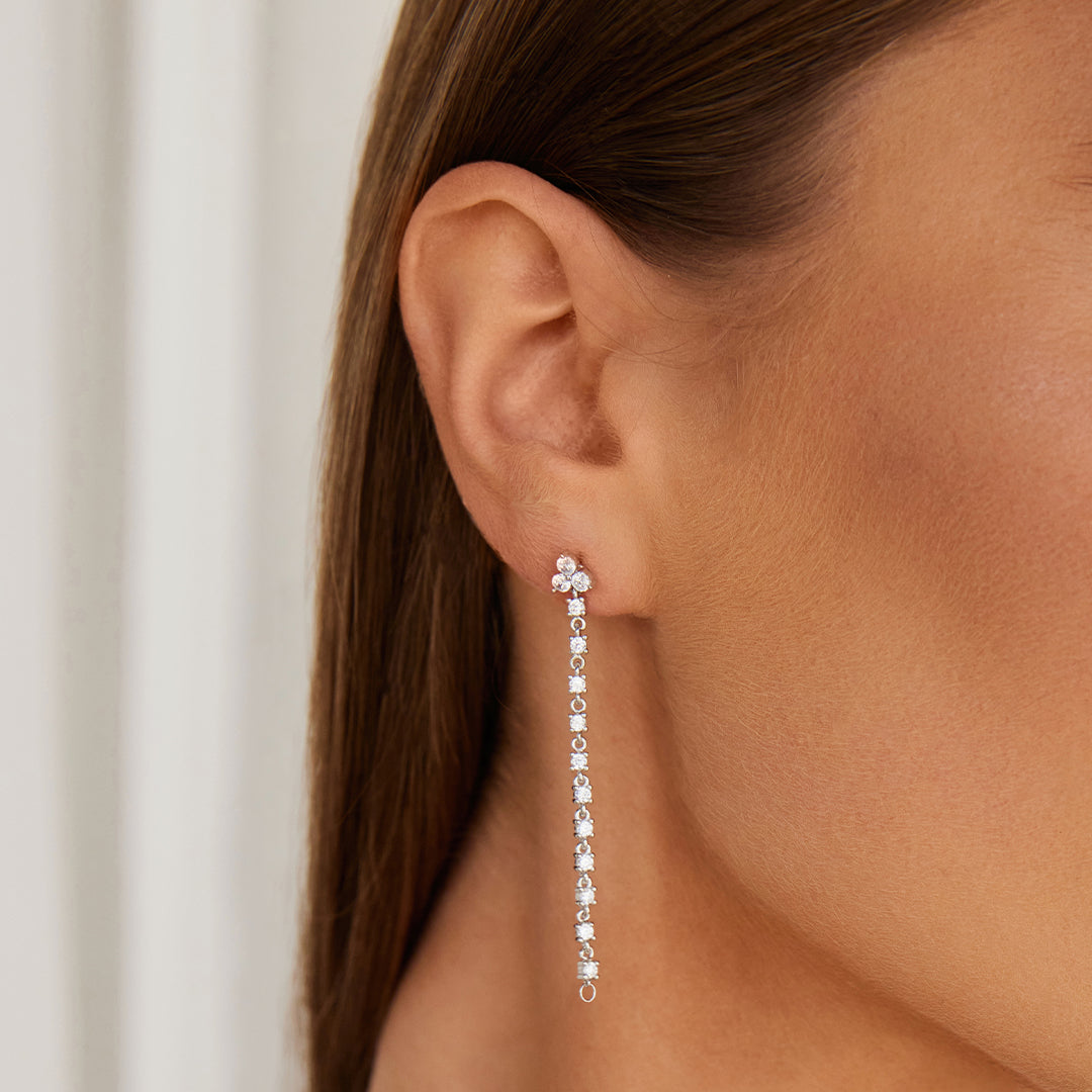 Yan Earring Chain Accessory in Silver with Zirconia styled with Fleur Earrings