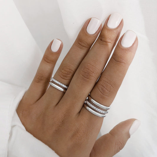 Double and triple silver band rings